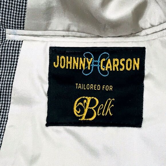Johnny Carson Vtg Sport Coat Rare Double Breast 42 44 Houndstooth Black Gray 70s - Picture 4 of 16